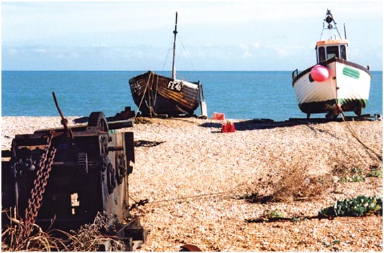 Fishing boat and winch at Dungeness